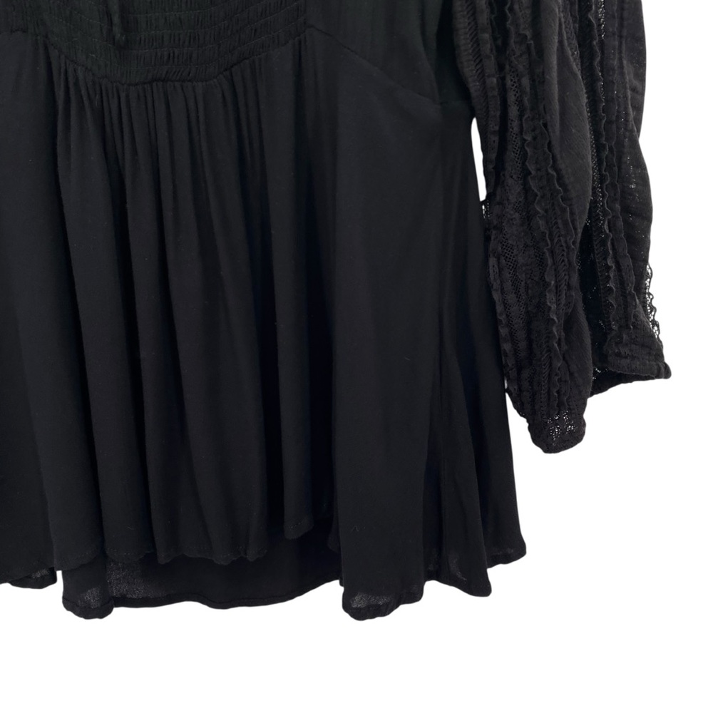 Torrid Black Tie Front Peplum Blouse Gauze Lace Sleeve - Picture 4 of 11